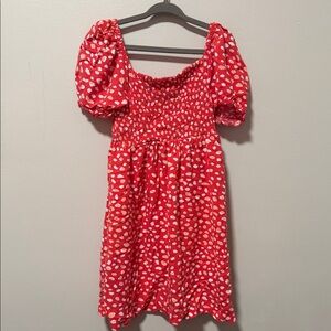 Roxy Red and White Puff Sleeve Dress